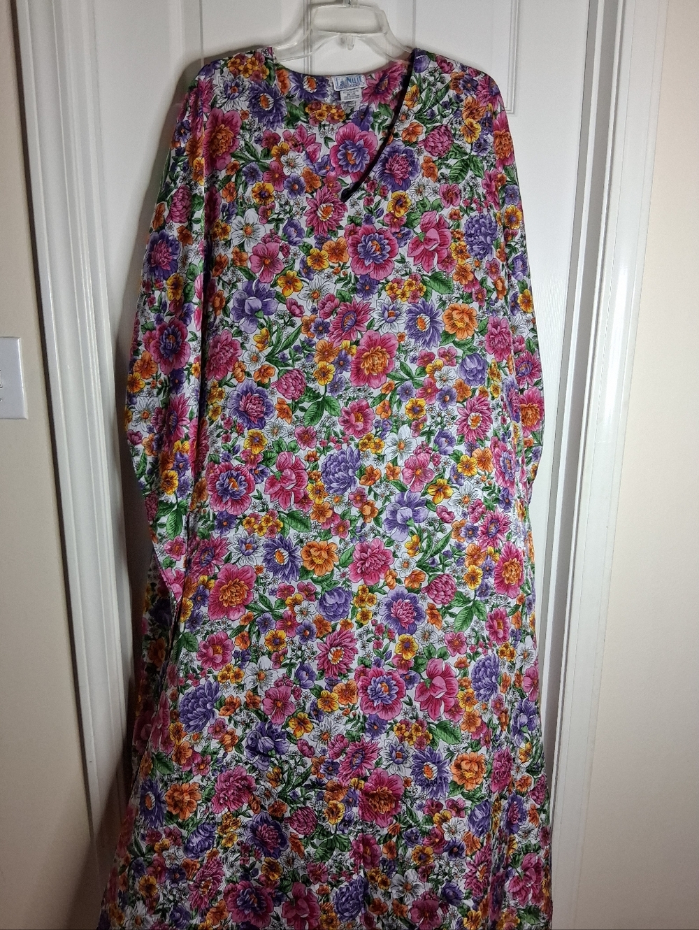 La Nuit Retro Floral V-Neck Maxi Kaftan Cover Up Pink, Purple & Orange One Size